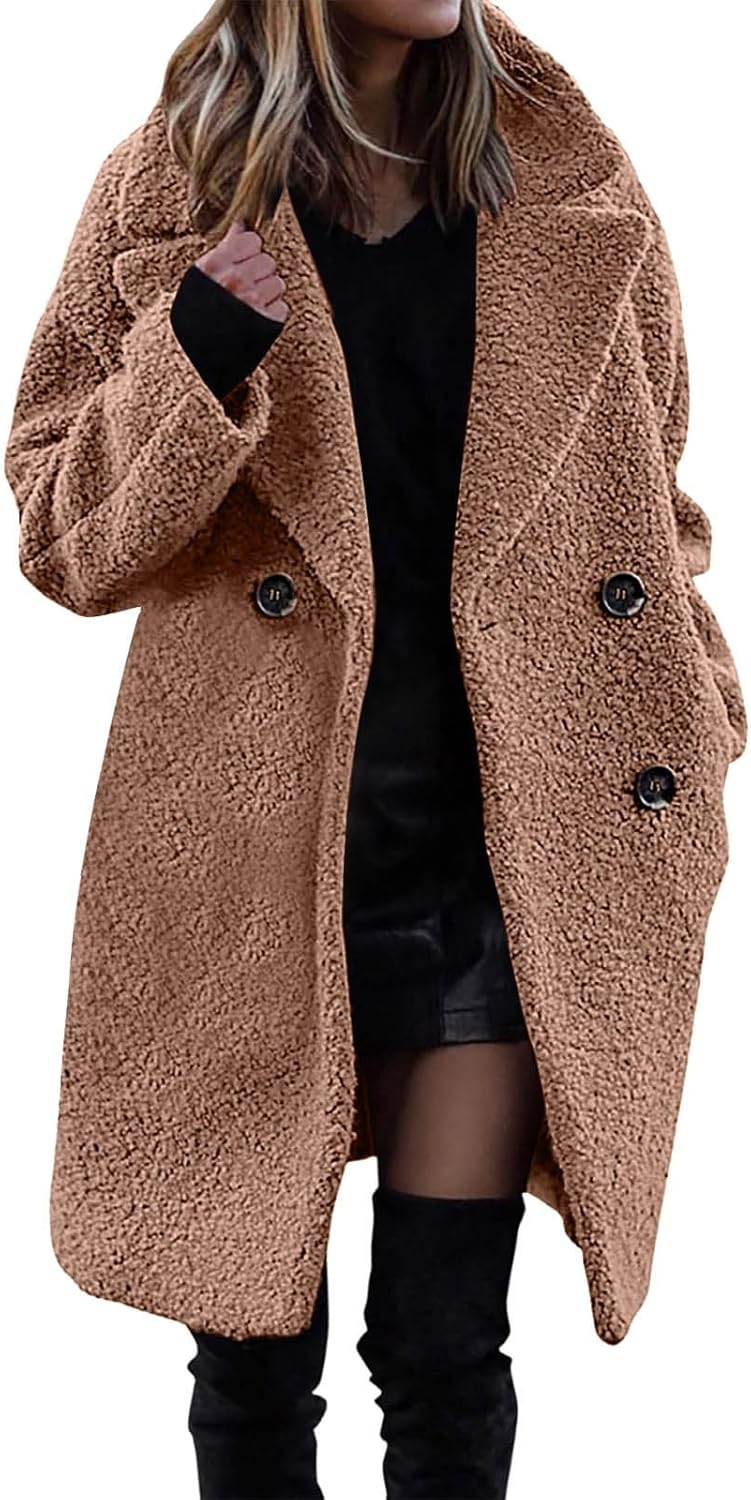 Trenchs Moelleux pour Femmes pour Femmes 2024 Manteau à Manches Longues à Revers Veste Polaire Vêtements d'extérieur décontractés à la Mode Grosse Veste Bouffante Rd2 XXL