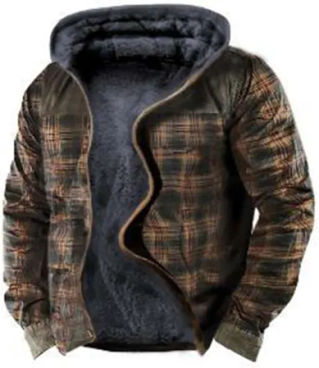 Generisch Sweat à capuche d'hiver pour hommes avec impression numérique 3D, tendance, manches longues, décontracté, personnalité, avec capuche zippée, manteau pour homme en laine vierge, café, L