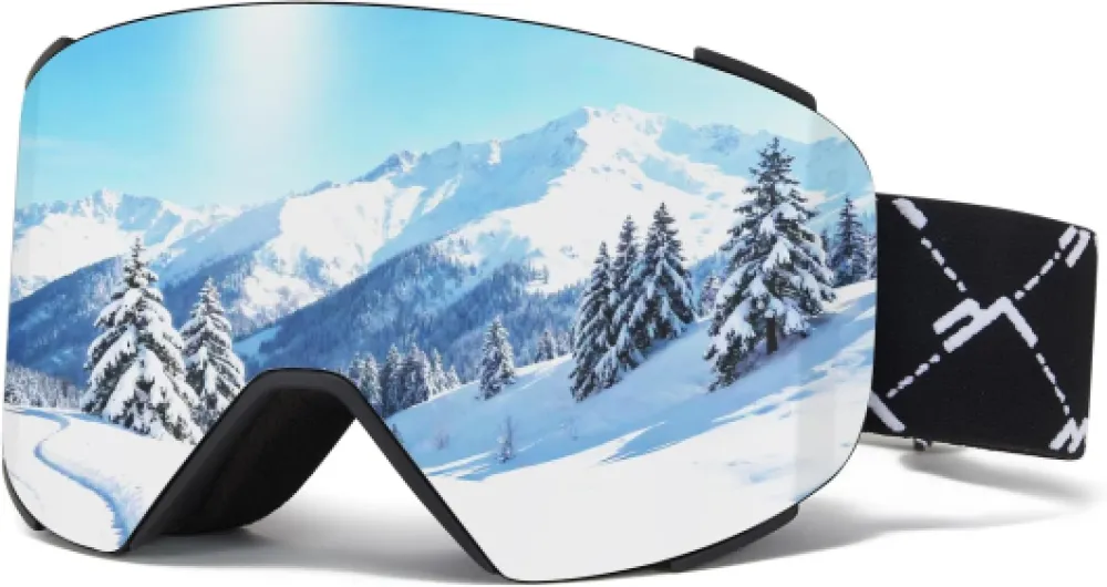 VCOROS Masque de Ski avec Magnétique Lentille Interchangeable,YH693C Lunettes de Ski OTG pour Unisexes Ajustables Anti Buée Coupe-Vent Anti-UV Lunettes de Snowboard pour Ski 01-Argent/Noir (VLT 13 %)