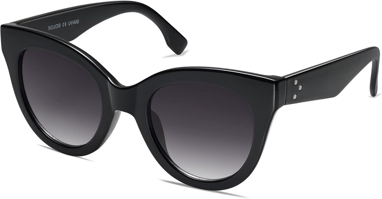 Retro Vintage Yeux de Chat Oversized Femmes Lunettes de Soleil de Créateur HOLIDAY SJ2074 C1 Monture Noir/Verre Gris Dégradé