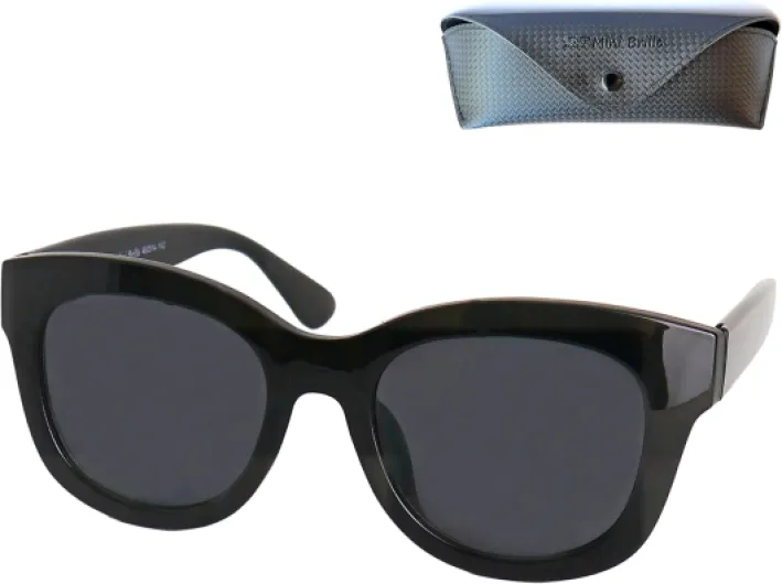 Lunettes de Soleil de Lecture Vintage Rectangulaire, Etui Inclus, Oversize Monture Plastique Épaisse, Lunettes de Lecture Femme Noir 1.5 Dioptres