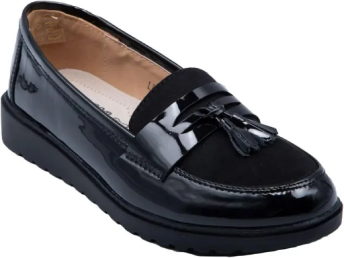 Mocassins vernis femme semelle compensée confort intérieur cuir & pampille 38 EU Noir