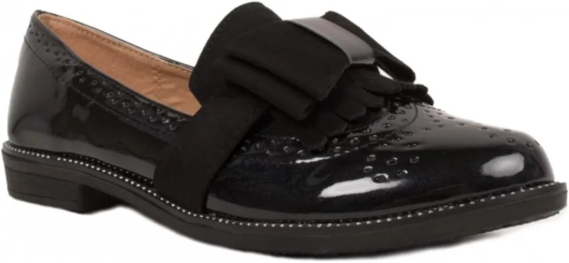 Mocassins Femme Vernis Classiques avec nœud en suédine & surpiqures Vintage 36 EU Noir