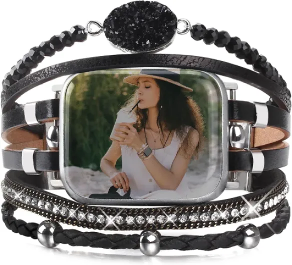 Bracelet de montre en cuir multicouche, style bohème, compatible avec Apple Watch Series 10/9/8/7/6/5/4/3/2/1/SE, 38 mm/40 mm/41 mm/42 mm/44 mm/45 mm/49 mm, unisexe Noir-03 - 38mm/40mm/41mm