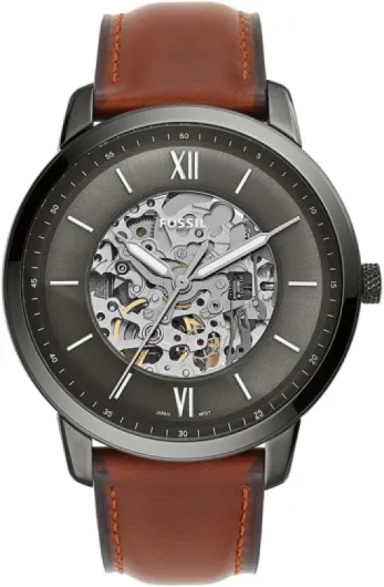 Montre Neutra pour Homme, Mouvement Automatique avec Bracelet en Acier Inoxydable ou en Cuir Gris Foncé et Marron Foncé