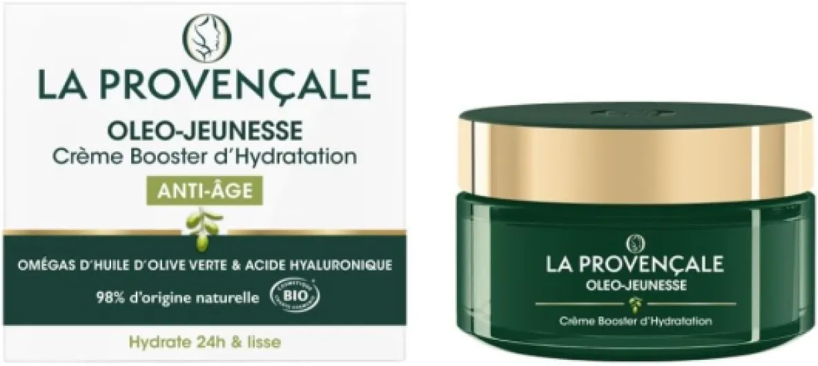 Oleo-Jeunesse - Crème Booster d'Hydratation Anti-âge Certifiée Bio - Omégas d'huile d'Olive verte & Acide hyaluronique - Tous types de peaux - Efficacité Prouvée - 50 ml 50 ml (Lot de 1) Crème Jour