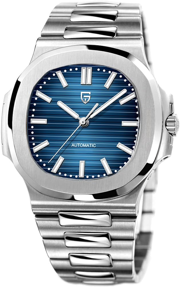 Montre pour Homme Paganini Design PD-1728 Bleu Ciel Boîtier en Acier Inoxydable de 40 mm Verre Saphir synthétique Chronographe mécanique à remontage Automatique ST16 Bleu Profond-1728