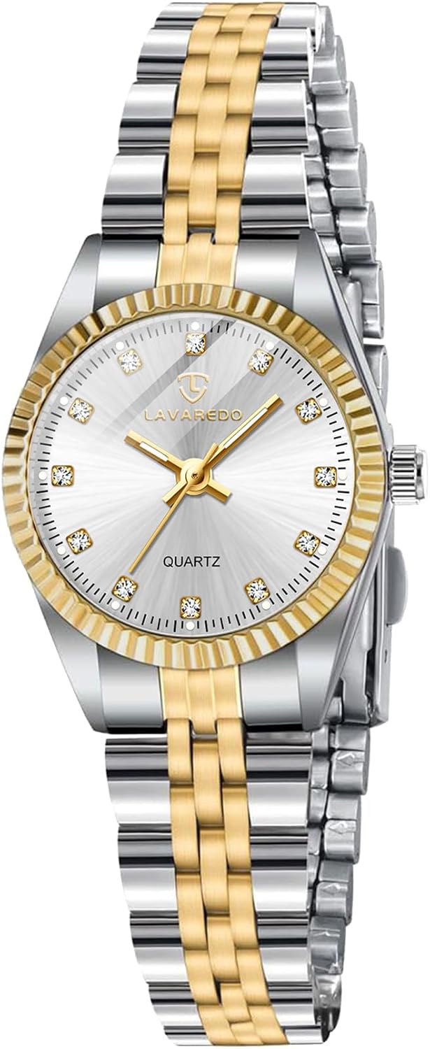 Montre Analogique à Quartz pour Femme avec Bracelet en Acier Inoxydable,Boîtier de 27mm, 3 Aiguilles 11 Or Blanc