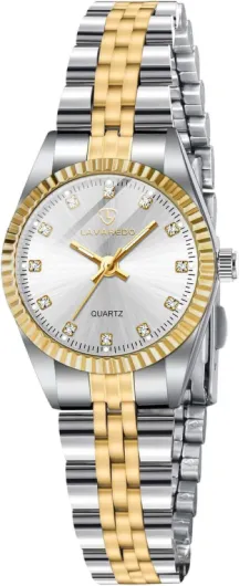 Montre Analogique à Quartz pour Femme avec Bracelet en Acier Inoxydable,Boîtier de 27mm, 3 Aiguilles 11 Or Blanc