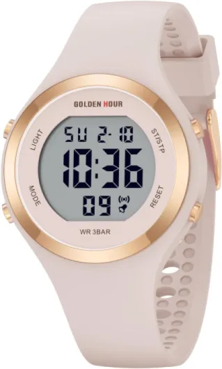 GOLDEN HOUR Montre Digitale femme, étanche 5 ATM chronographe de sport bracelet en silicone, montre-bracelet pour femme, montres sportives élégantes pour femme avec date, cadran lumineux facile à lire Or Rose/Lumière Étoilée