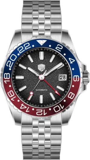 Montre automatique de plongée GMT en acier inoxydable pour homme, verre saphir, boîtier de 41 mm, mouvement TMI NH34, étanche à 100 m, fermoir déployant, montre de sport pour homme Noir