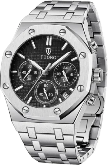 Montre pour Homme chronographe en Acier Inoxydable étanche à Quartz Montre d'affaires Hommes Silber Schwarz