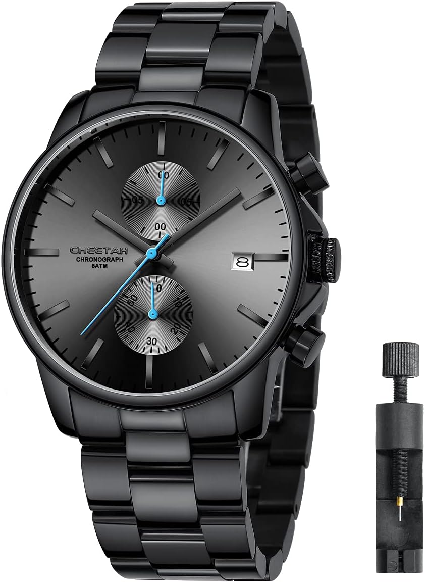 Montres pour Hommes avec Montre à Quartz chronographe étanche décontractée en Acier Inoxydable et en métal, Date Automatique dans des Mains colorée B Bleu