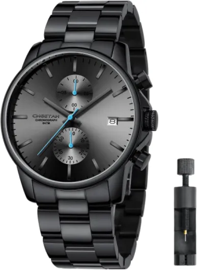 Montres pour Hommes avec Montre à Quartz chronographe étanche décontractée en Acier Inoxydable et en métal, Date Automatique dans des Mains colorée B Bleu