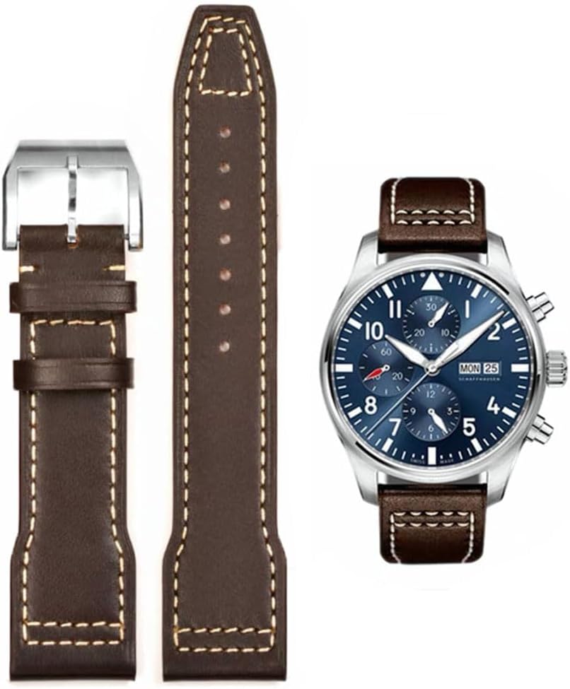 Bracelet de Montre Pour IWC 20mm 21mm, Remplacement en Cuir Souple de Haute Qualité Pour Série Pilot - Bracelet Origine Brun 20mm