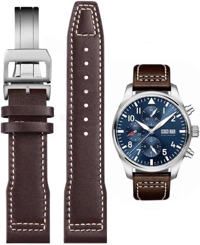 Bracelet de Montre Pour IWC 20mm 21mm, Remplacement en Cuir Souple de Haute Qualité - Série Pilot Avec Bracelet Origine Brun 20mm