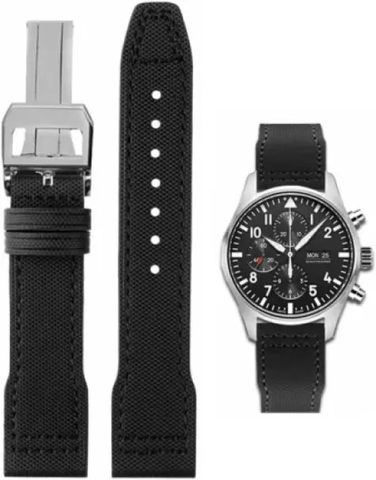 Bracelet de Montre Pour IWC 20mm 21mm en Toile de Nylon IWC Remplacement en Cuir Souple de Haute Qualité de la Série IWC pilot avec Bracelet Origine Noir 21mm
