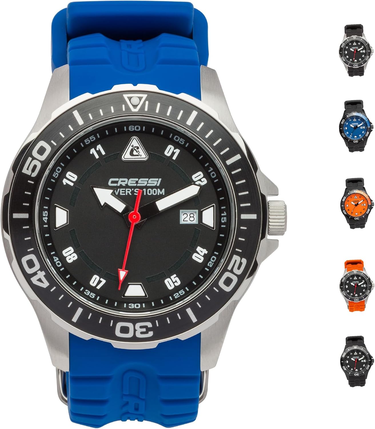 Manta Colorama - Montre de Plongée Mixte avec Verre Minéral - Étanche 100 m / 10 ATM Argent/Noir/Bleu