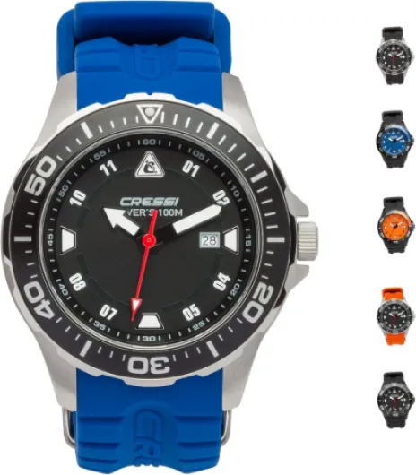 Manta Colorama - Montre de Plongée Mixte avec Verre Minéral - Étanche 100 m / 10 ATM Argent/Noir/Bleu