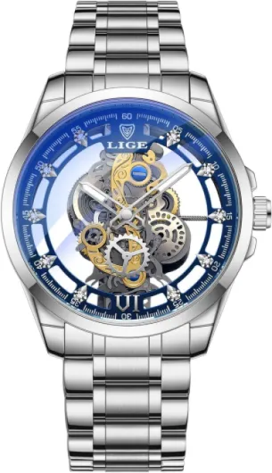 Montre Homme 3ATM Étanch Acier Inoxydable Analogique Quartz Sport Chronographe Classique Bracelet Montres,Cadeaux pour Hommes Élégant Argenté