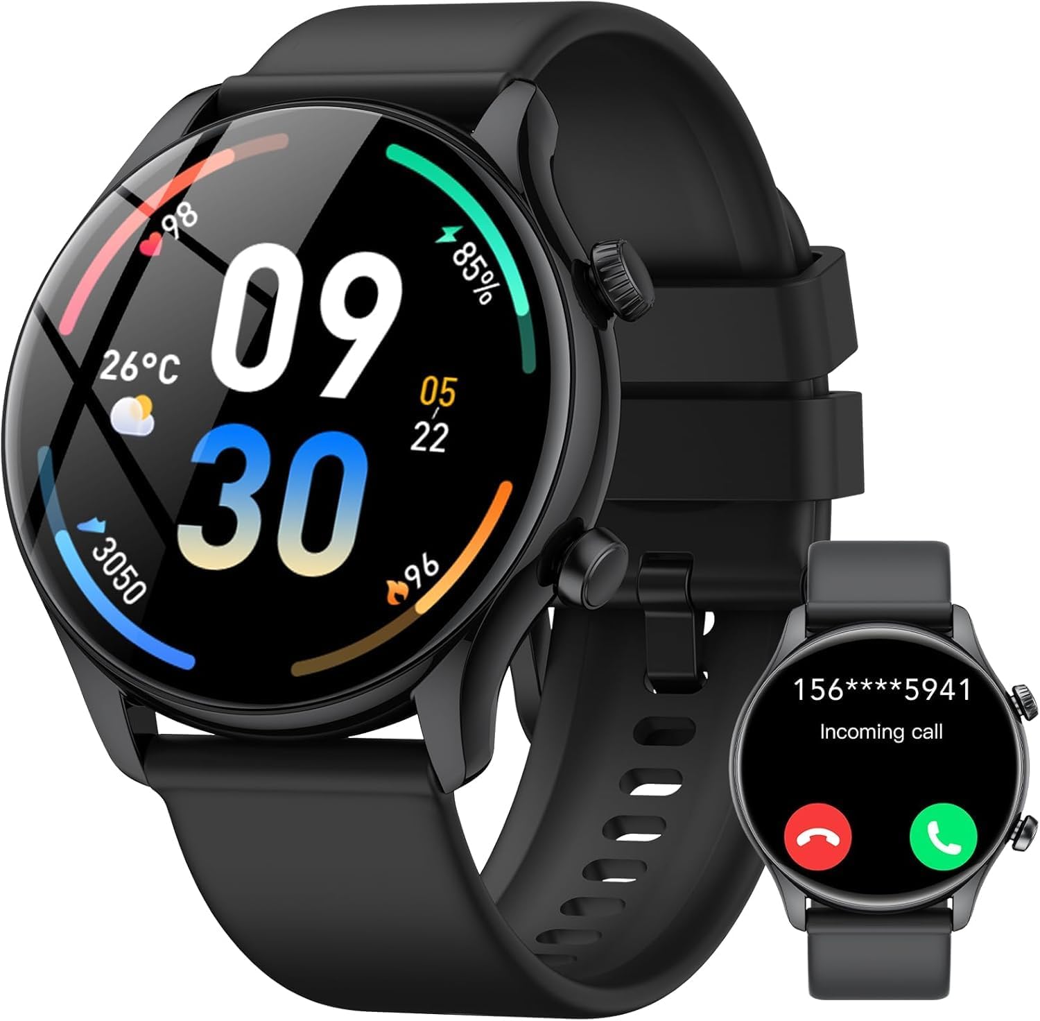Montre Connectée Homme Femme, 120+ Sportifs Modes Montre, Montre Intelligente de Surveiller Cardio, 1,39“ HD Écran Tactile Smartwatch Avec Appels Bluetooth, Podometre et Sommeil pour Android iOS,Nb Noir brillant