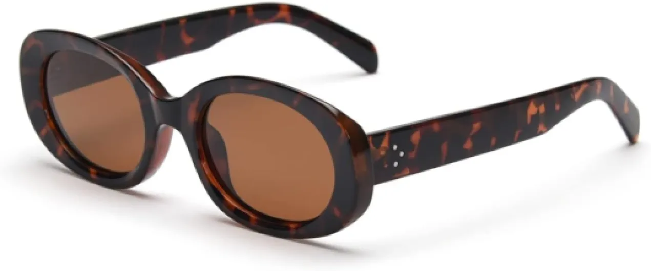 Kachawoo Lunettes de soleil ovales rétro polarisées pour homme et femme avec protection UV400 Léopard avec Marron