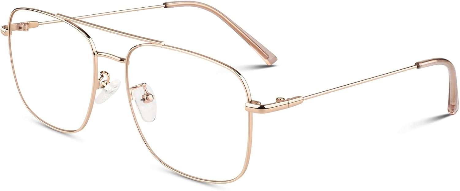 Fausse Lunettes de Vue femme Homme Vintage Retro Pilote Mode Aviateur UV400 Métal Faux Lunettes Or