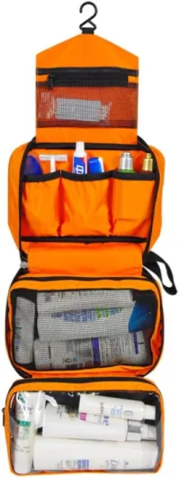 Sac de Toilette Suspendu étanche, JIEMEI Trousse de Toilette Pliable pour Hommes et Femmes, Fermeture à glissière de Haute qualité, Coussinets de Poche Portables 2 Paquets Morange M