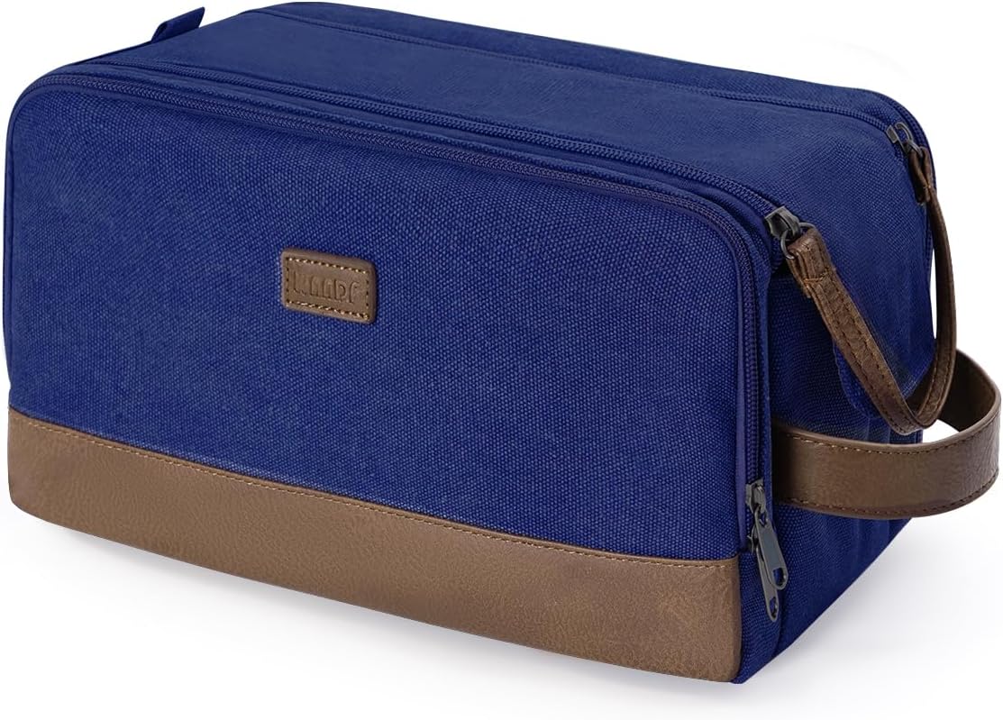 WANDF Trousse de Toilette Voyage, Nécessaire de Toilette Imperméable pour Hommes et Femmes, Sac de Rangement avec Poignée, Organisateur pour Rasoir, Cosmétiques et Accessoires, Bleu L Bleu