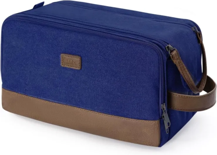 WANDF Trousse de Toilette Voyage, Nécessaire de Toilette Imperméable pour Hommes et Femmes, Sac de Rangement avec Poignée, Organisateur pour Rasoir, Cosmétiques et Accessoires, Bleu L Bleu