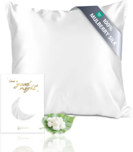 Taie d'oreiller en Soie, 65x65cm, 100% Soie de mûrier Naturelle 19 Momme, Deux Faces en Soie, certifiée Oeko-Tex, Douce pour la Peau et Les Cheveux, 1 unité,Blanc 65x65cm(Carré) Blanc