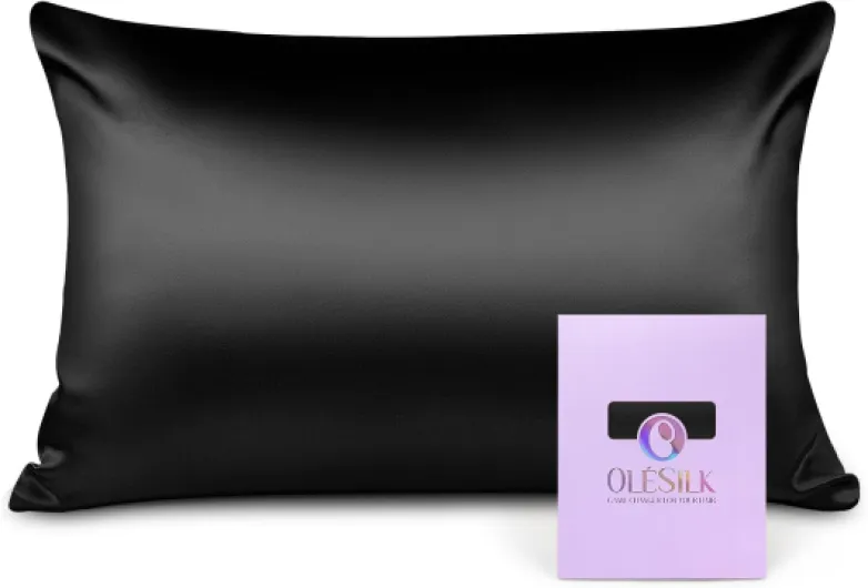 OLESILK Taie d'oreiller en Soie Naturelle de mûrier 16 Mommes: Prend Soin de Votre Peau et Moins de Perte de Cheveux - Noire, 50x70cm 50 x 70 cm Noire