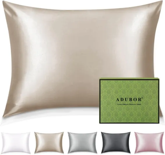 Adubor Taie Oreiller 100% Soie, 23 Momme Soie de Mûrier, Grade 6A, Taie d'oreiller Soie pour la Santé des Cheveux et de la Peau, avec Fermeture Éclair Dissimulée (50×70cm, Beige, 1 pièce) Beige 50 × 70cm