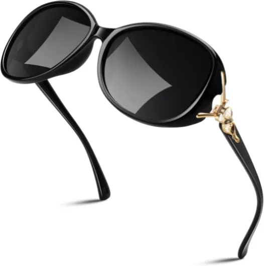 Lunettes de Soleil Femme Polarisées, Lunettes de Soleil Surdimensionnées Mode, Protection UV400 1 Cadre Noir - Lentille Gris Dégradé