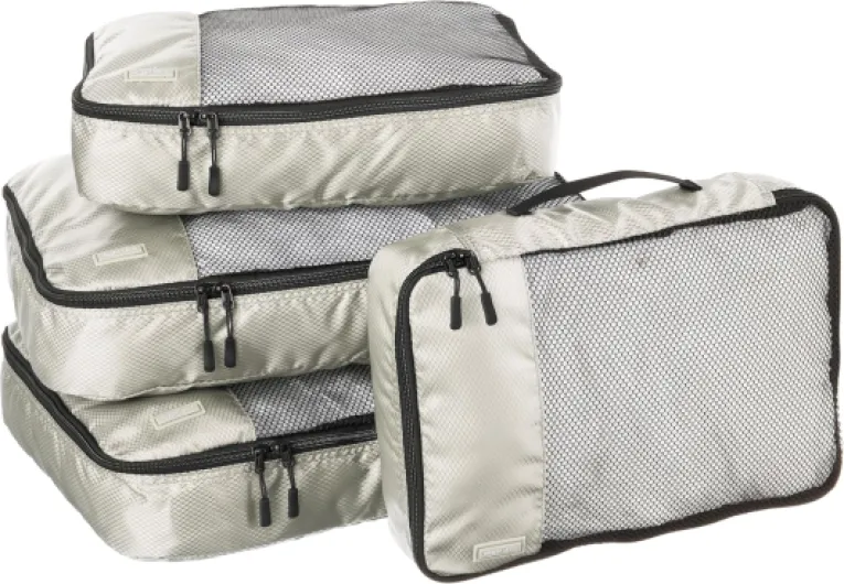 Ensemble de 4 Cubes de Rangement, Organisateurs de Voyage avec Double Fermeture Éclair, Dessus en Maille, 100% Polyester, 2 Taille M/2 Taille L, Gris (Anciennement Amazon Basics) 2 x Grand, 2 x Moyen Gris
