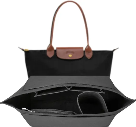 Organisateur de Sac, Rangement Sac à Main, Organiseur de Sac à Main en Feutre avec Plusieurs Poches pour téléphone, Clés, Tasse d'Eau(Noir, L) Noir Large