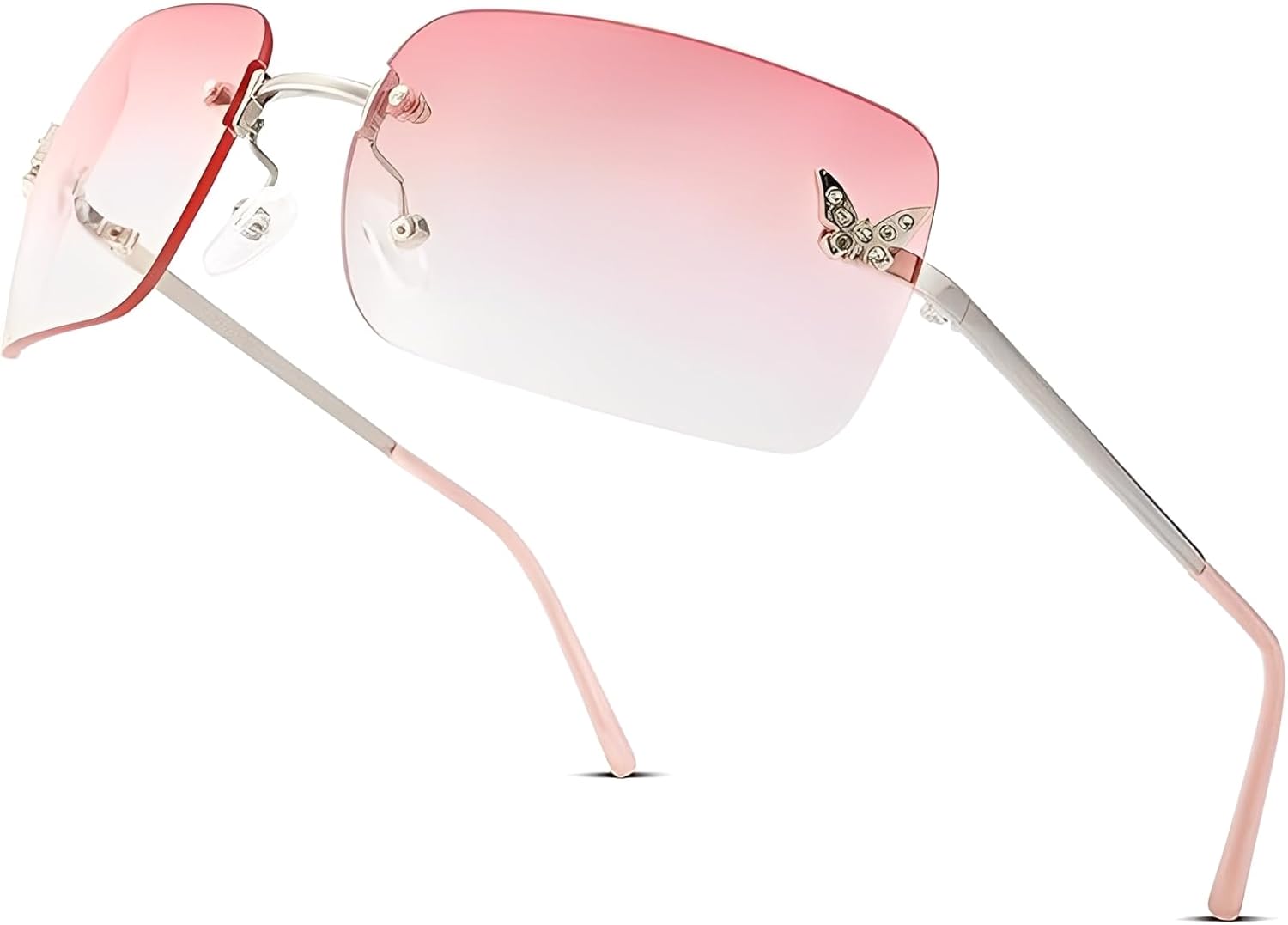 Y2K Lunettes de soleil, accessoires Y2K, accessoires tendance pour femme, parfaites pour les fêtes, la photographie de rue et les voyages, 1 pièce avec monture argentée et verres roses