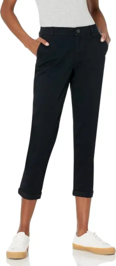 Pantalon Chino Court et Extensible, Taille Mi-Haute, Coupe Cintrée et Jambes Fuselées (Disponible en Grandes Tailles) Femme 42 Noir