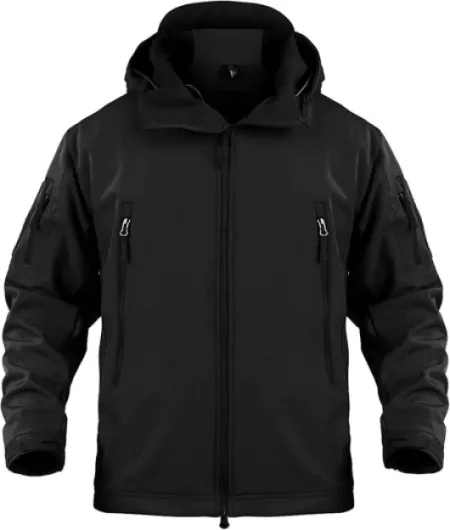 Hommes Vestes Softshell Extérieures Doublure Polaire Camouflage Chauds Tactiques Imperméable Encapuchonné Manteau L Noir(new)