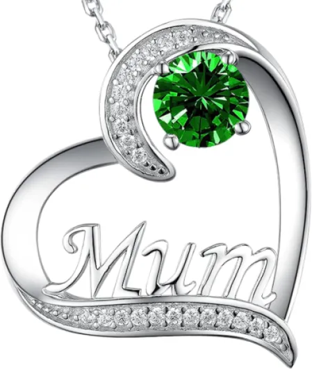 Bijoux Cadeaux Maman Collier pour Maman Argent 925 Pendentif Coeur Pierres de Naissance Bijoux Cadeaux Anniversaire Mère 1 Collier Emerau Mai