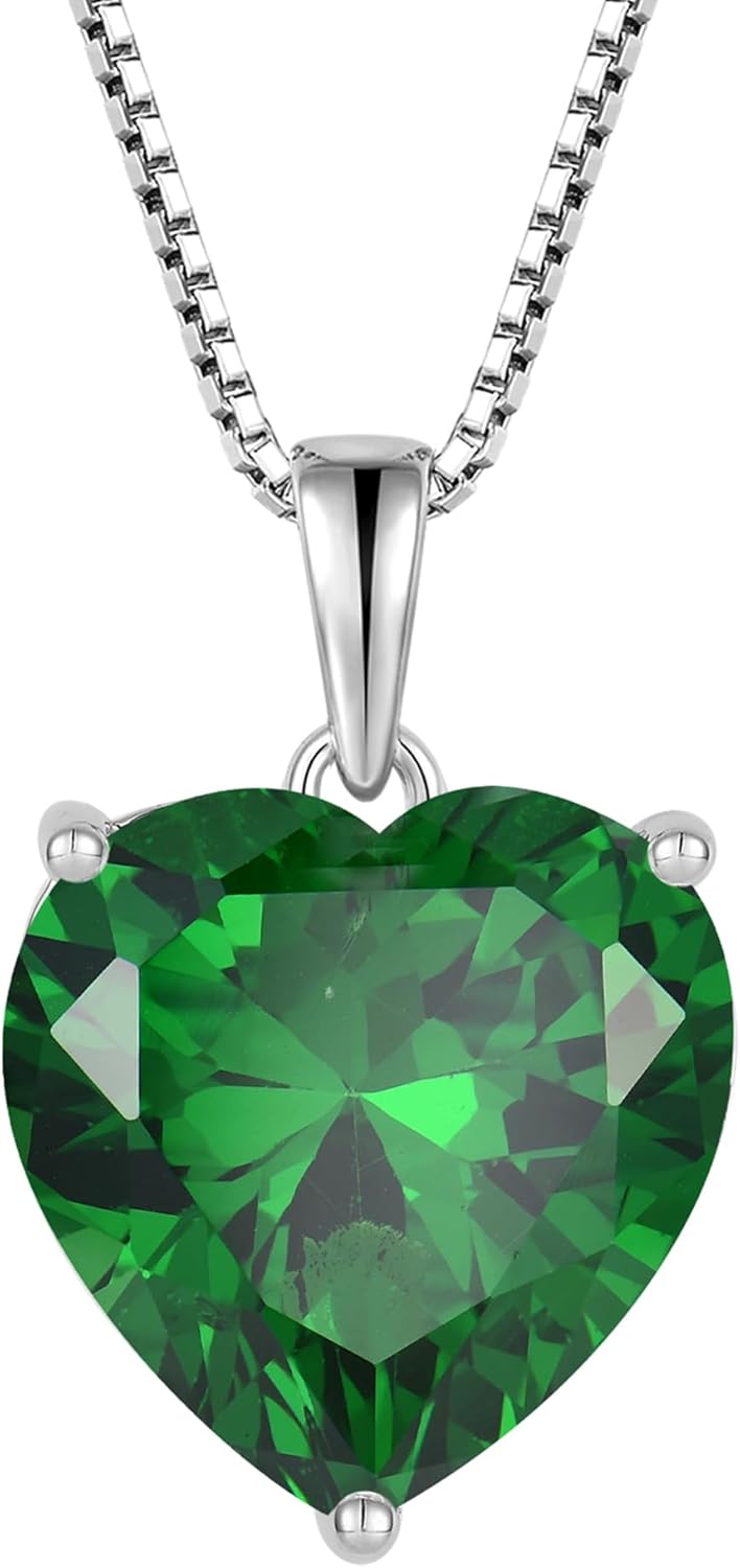 Collier Coeur Argent 925/1000 Femme,Collier Pendentif AAA Oxyde de Zirconium pour les femmes mère femme Mai,Couleur émeraude
