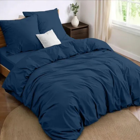 Parure de Lit 180x200 4 Pièces Housse de Couette 240x220 cm + Drap Housse 180x200 cm avec 2 taies d'oreillers 65x65 cm 240x220 Parure 100 Fils/cm² en Microfibre - Oeko-Tex 240x220 cm + Drap-housse 180x200 cm Bleu Foncé