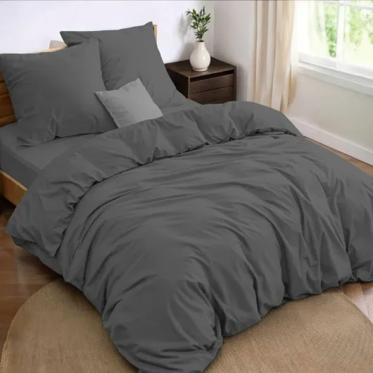 Parure de Lit 180x200 4 Pièces Housse de Couette 240x220 cm + Drap Housse 180x200 cm avec 2 taies d'oreillers 65x65 cm 240x220 Parure 100 Fils/cm² en Microfibre - Oeko-Tex 240x220 cm + Drap-housse 180x200 cm Gris