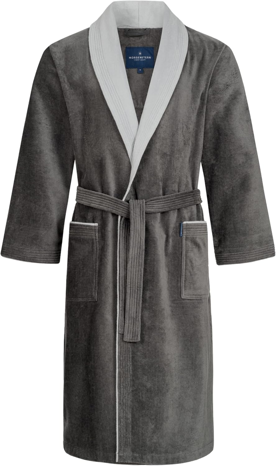 Peignoir Homme 100% Coton Éponge Velours Sans Capuche Lux Long XXL Gris/Gris-clair