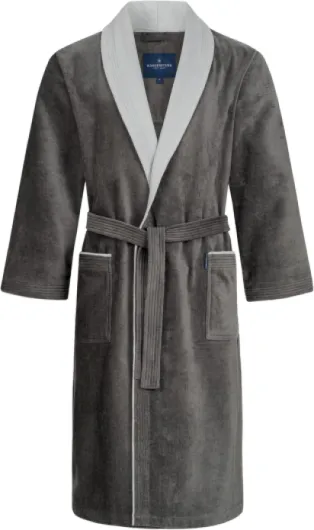 Peignoir Homme 100% Coton Éponge Velours Sans Capuche Lux Long XXL Gris/Gris-clair