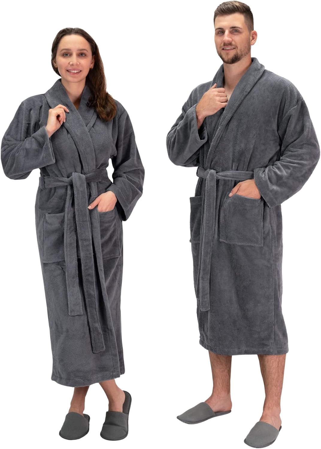 Peignoir Velours - doux pour la peau et très absorbant - pour femmes et hommes - tissu mélangé - taille S-XXL - lavable - qualité hôtel - certifié Oeko Tex®, 348 XL Gris