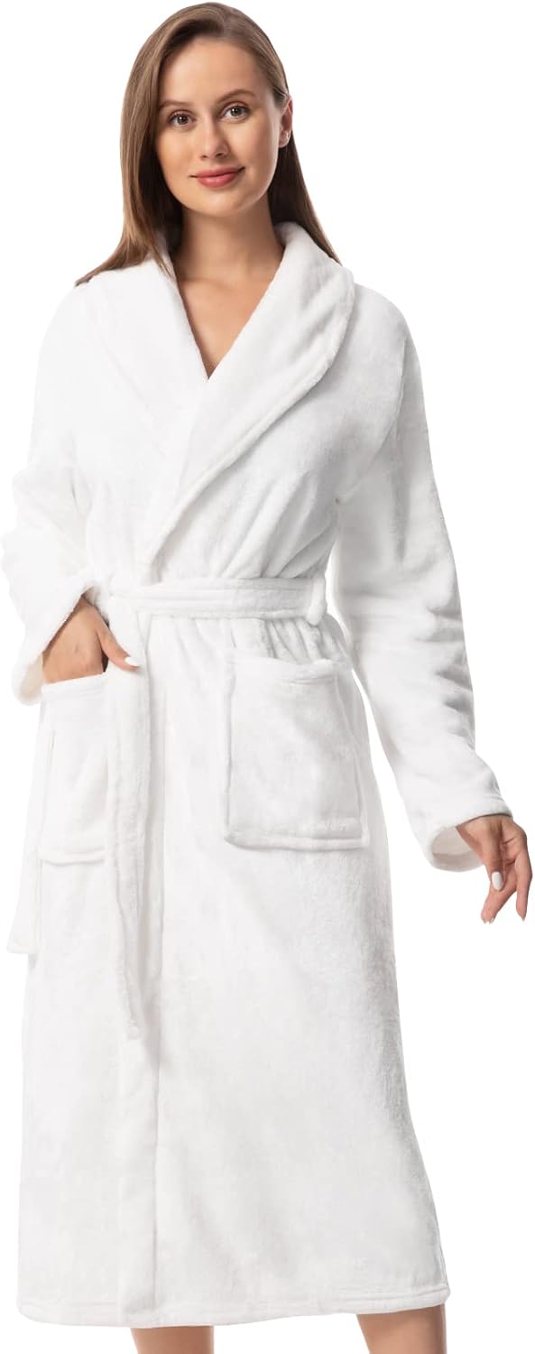 Peignoir de Bain Femme Velours Peignoirs Long Polaire Peignoir Hiver Robe S Blanc
