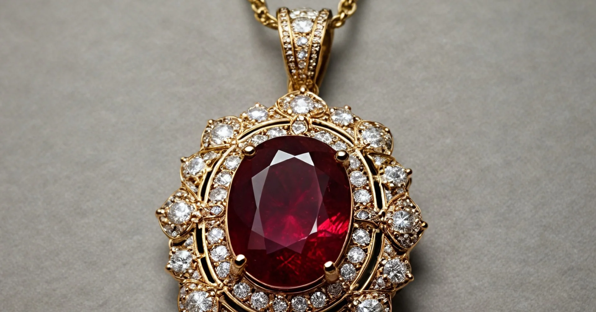 Pendentif Créateur Imposant Rubis Et Diamant Or Et Argent 925 - Neuf Sans Emballage - Bijou De Luxe
