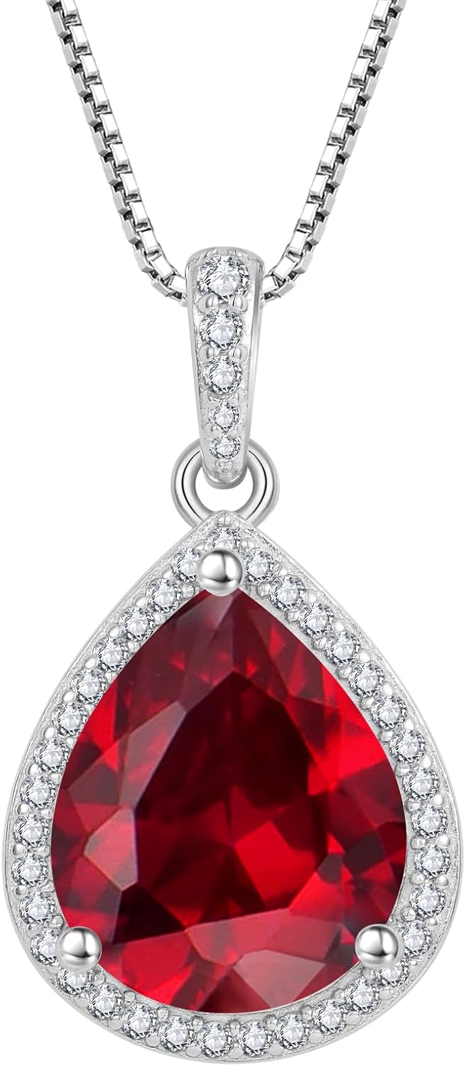 Collier pour Femme Argent Sterling 925 Pendentif en Forme de Larme Collier Pierre de Naissance Bijoux Cadeaux pour Femme 07 Juillet - Rubis