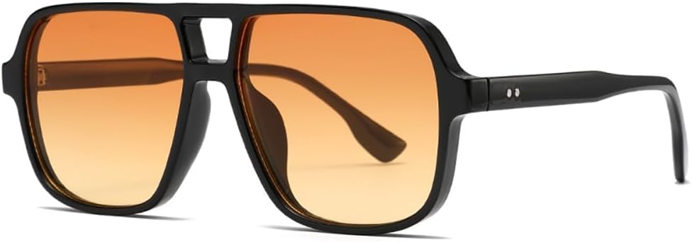 Lunettes de Soleil Rétro Pilotes pour Homme et Femme Lunettes de Soleil Classiques Rectangle à Double Pont Style Années 70 Vintage Protection UV400 Jaune